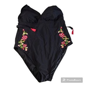 Adore Me black one piece swimsuit with floral embroidery, 4X